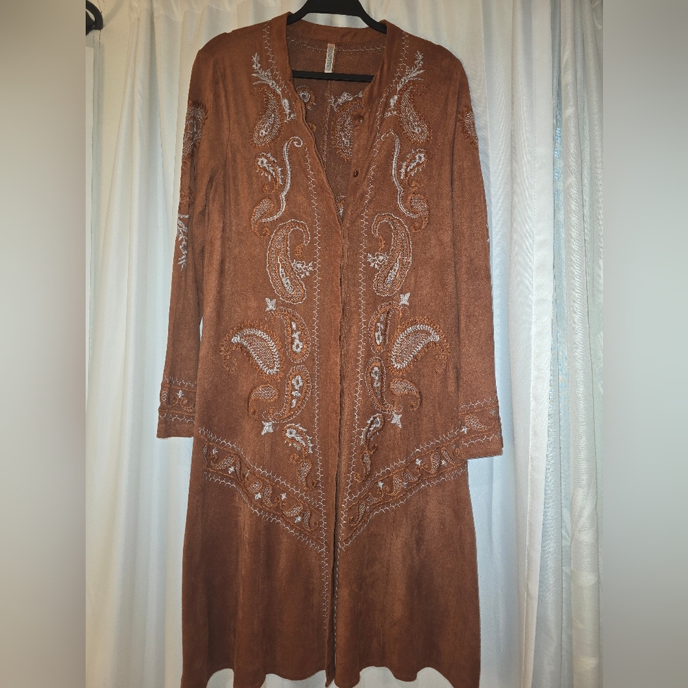 Monoreno Brown Embroidered Trench Coat
